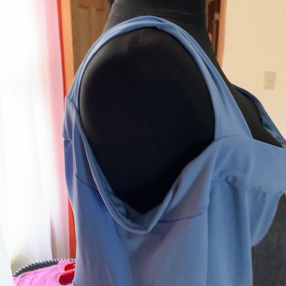 Venus - Cold Shoulder and Cutout Dress in Cornflower Blue. Plus Size - Picture 2 of 2